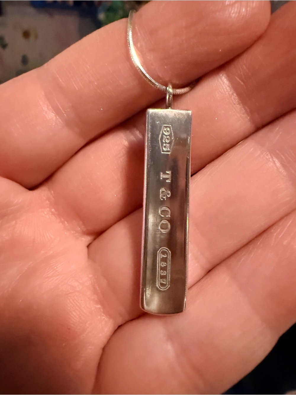 Tiffany & Co. Sterling Silver Bar Pendant Necklace - Silver